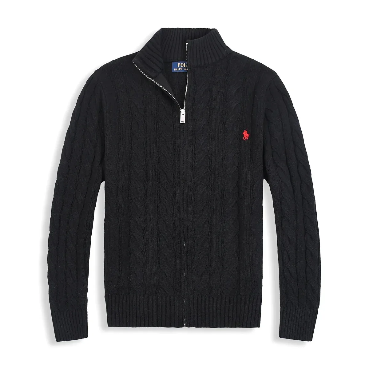 Polo Ralph Lauren Cable Knit Zip-Up Sweater Black