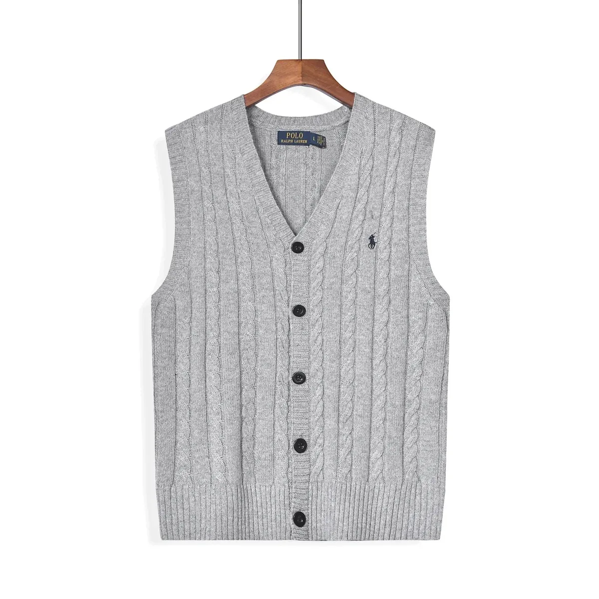 Polo Ralph Lauren Grey Cable Knit V-Neck Sweater Vest