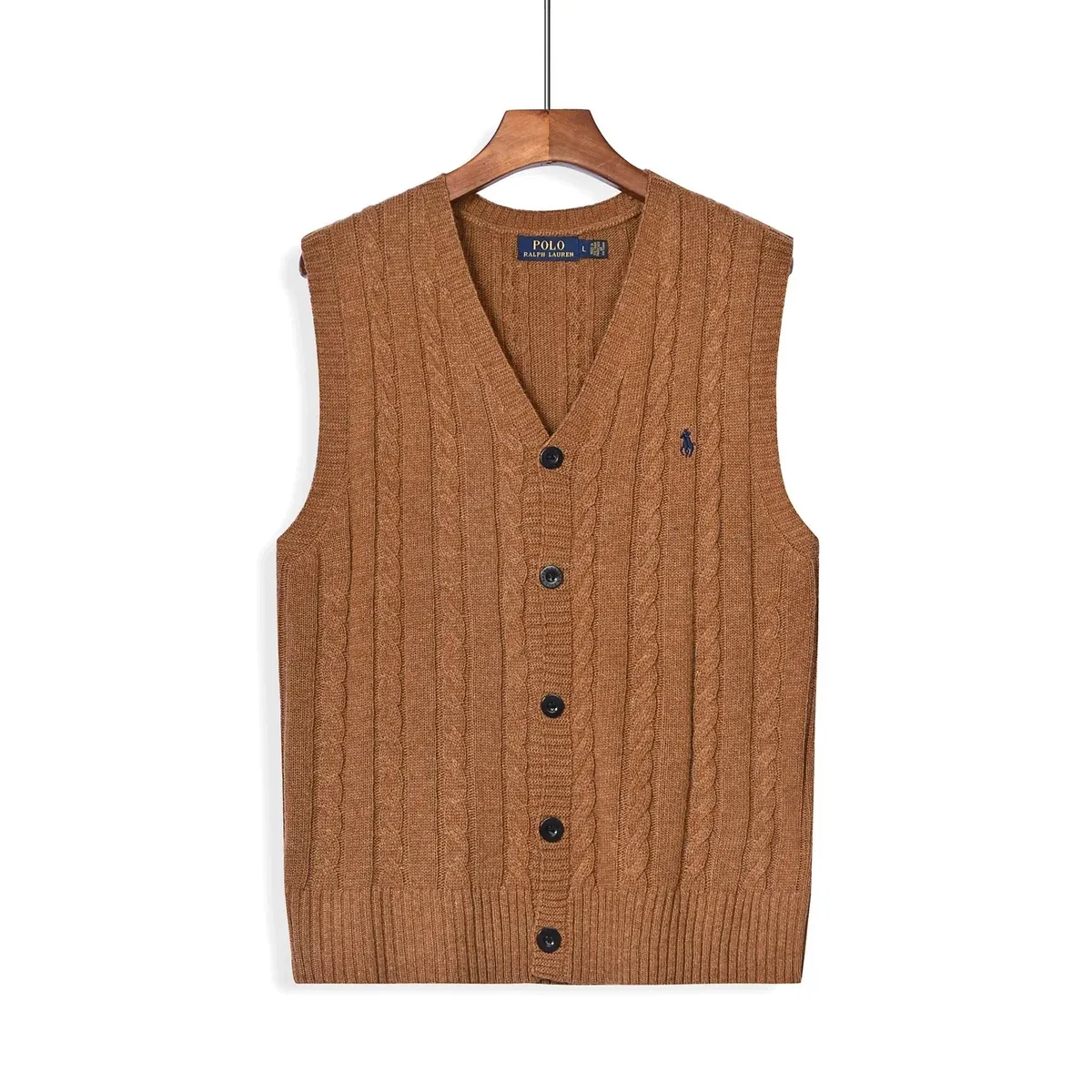 Polo Ralph Lauren Cable Knit V-Neck Sweater Vest Camel