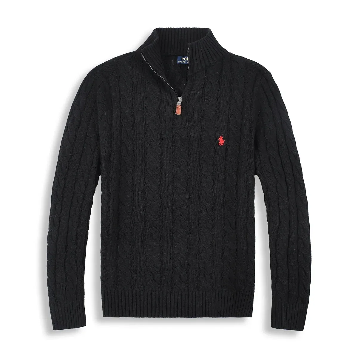 Polo Ralph Lauren Cable Knit Zip Neck Sweater Black