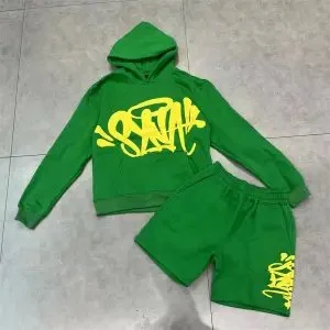 Green Yellow Graffiti Hoodie & Shorts Set