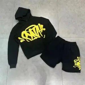 Black Yellow Graffiti Hoodie & Shorts Set