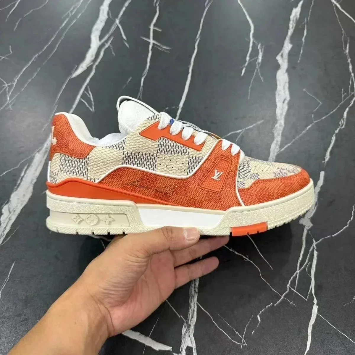 Louis Vuitton LV Trainer Orange & White Sneakers