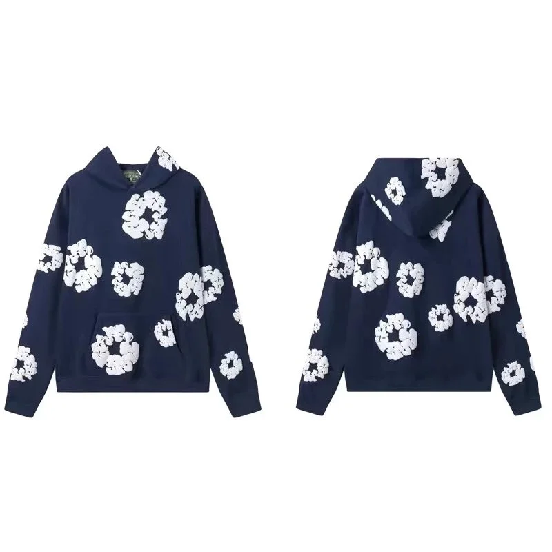 Navy Blue Cloud Print Hoodie