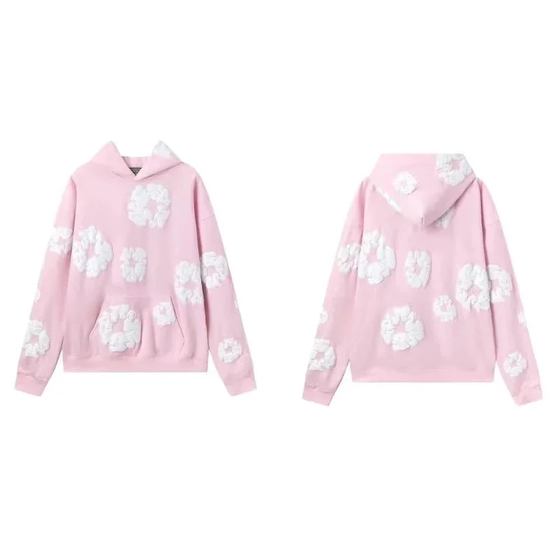 Pink Flower Embroidered Hoodie