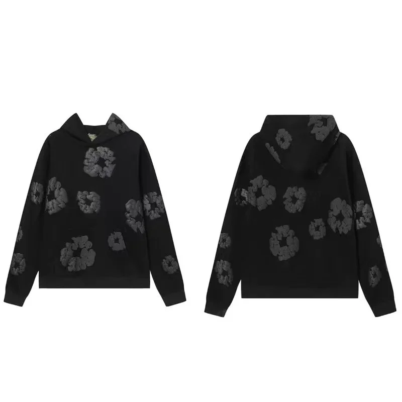 Black Floral Print Hoodie Sweatshirt