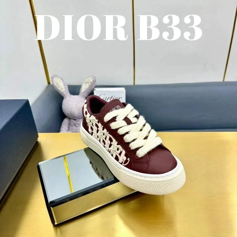Dior Dior B33 Bordeaux White Lace Sneakers Red