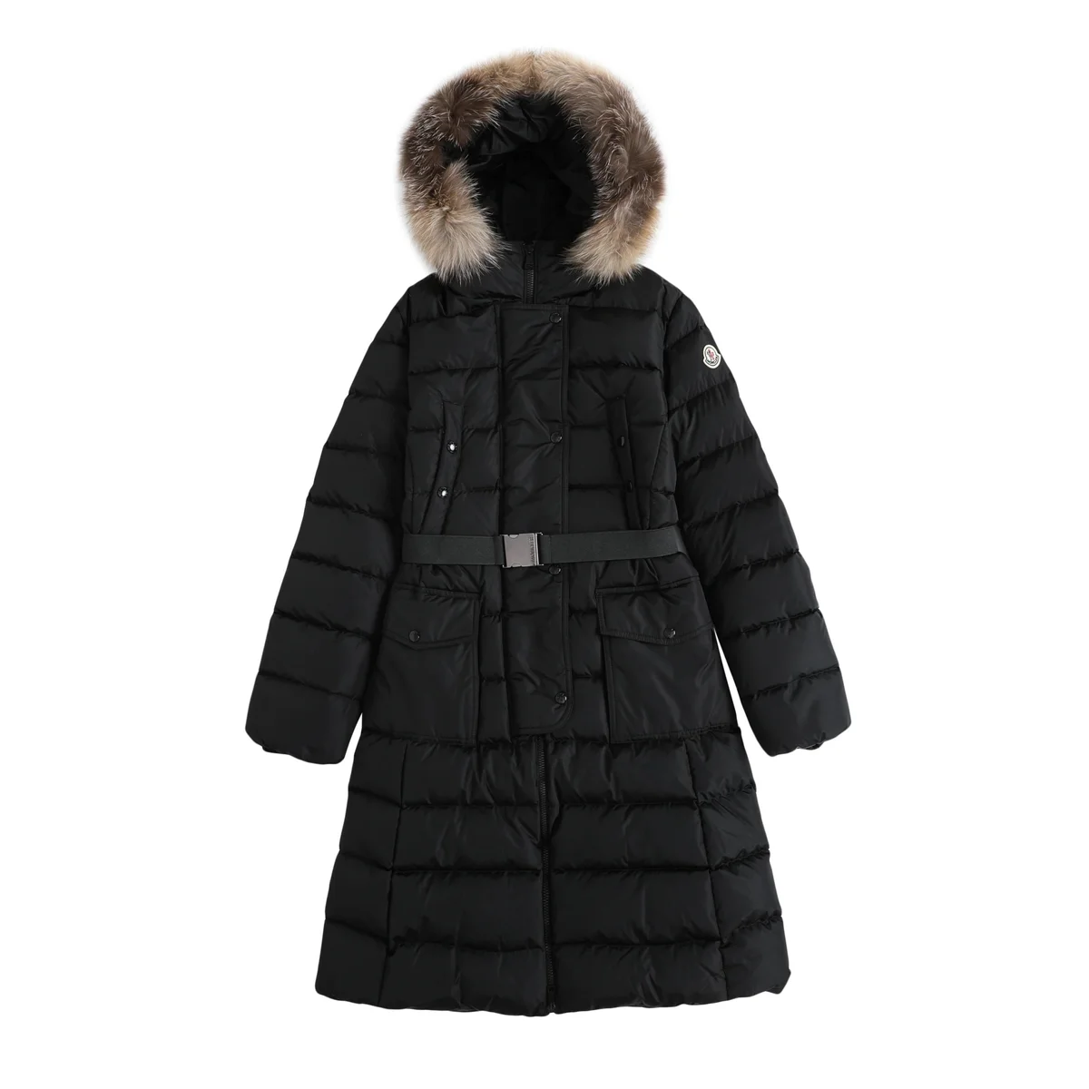 Moncler Black Fur Trim Long Coat