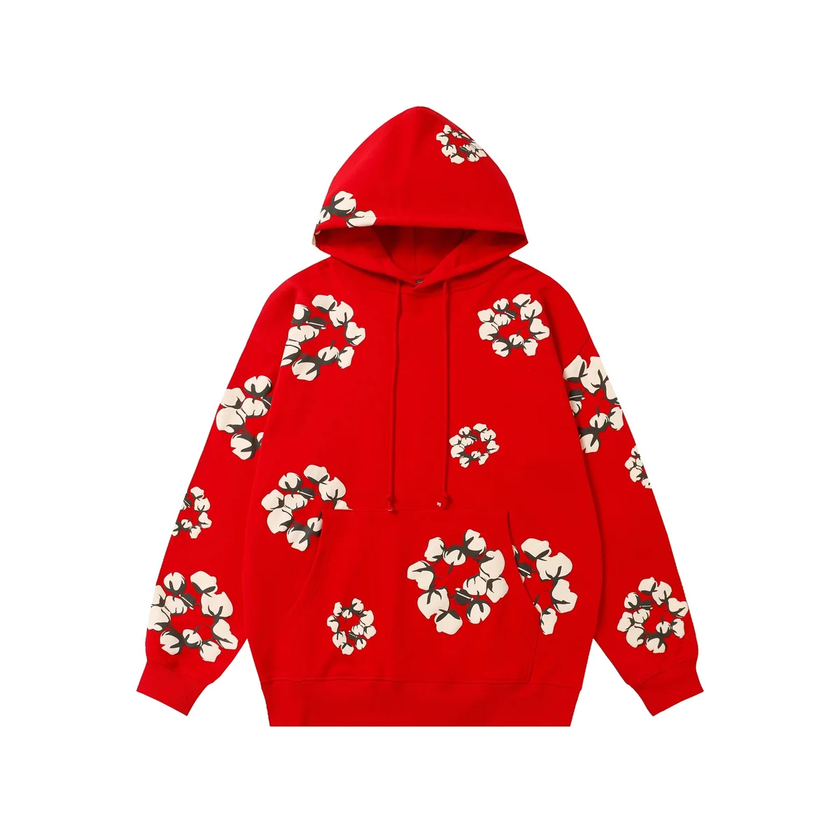 Red Cotton Flower Print Hoodie