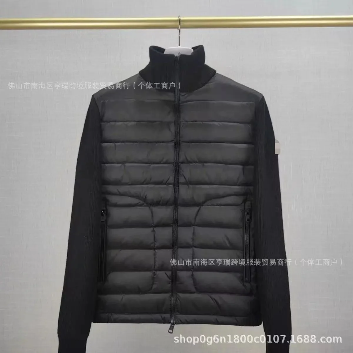 Black Knit-Panel Puffer Jacket