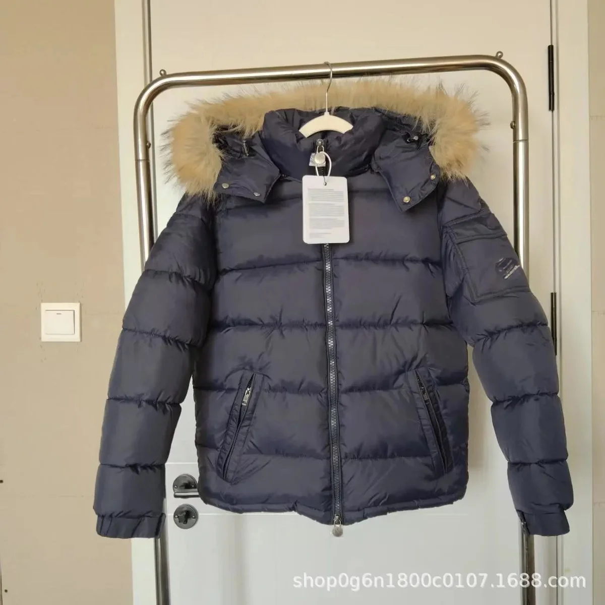 Navy Blue Fur-Lined Puffer Jacket