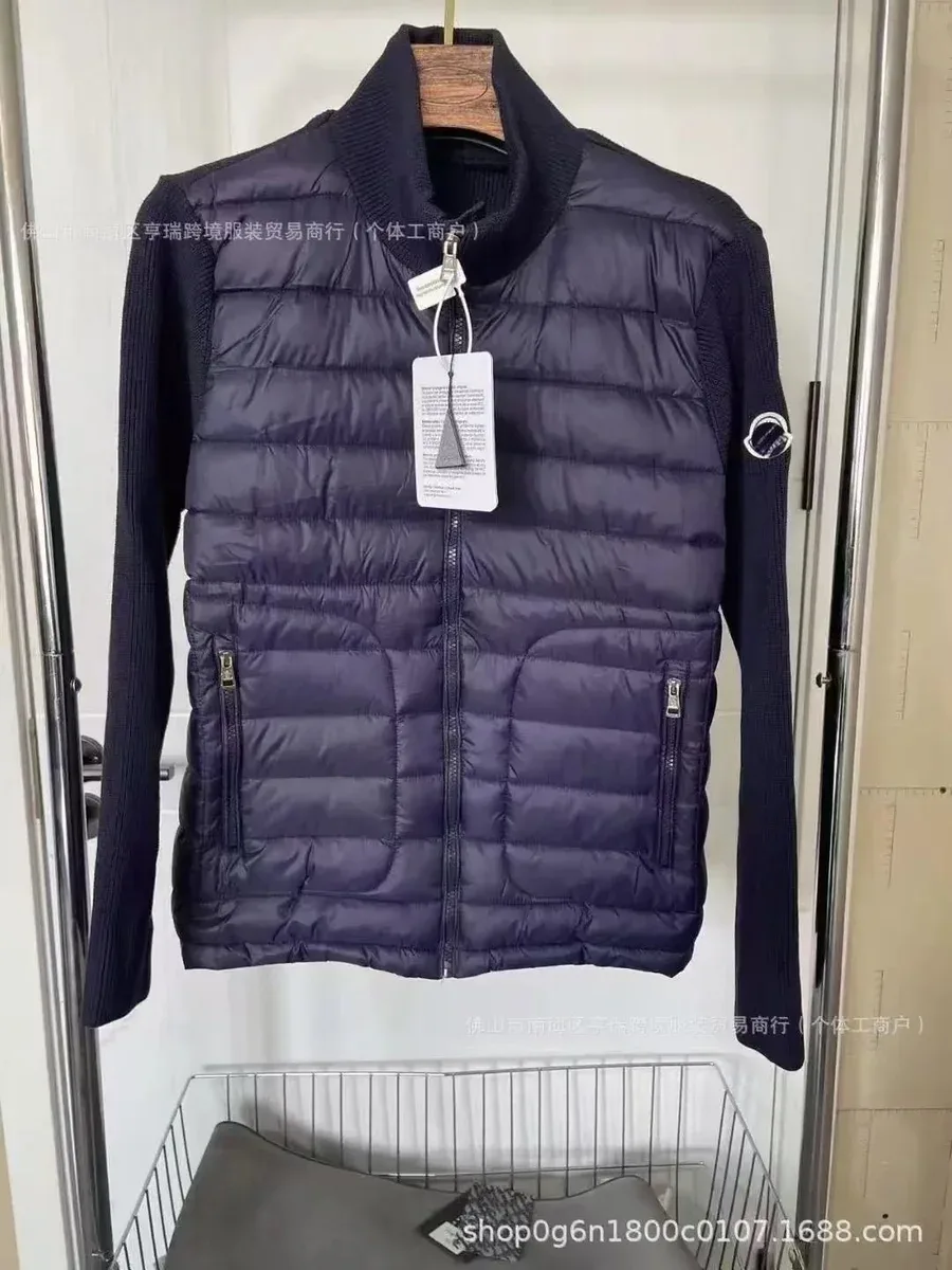 Moncler Maya Knit-Trimmed Puffer Jacket Navy