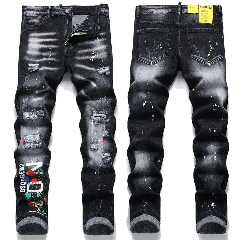 DSQUARED2 Paint Splatter Distressed Jeans Black