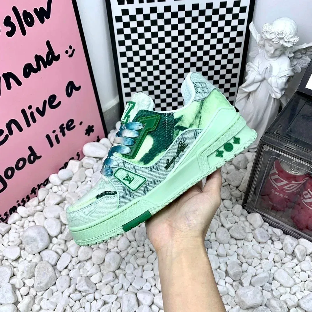 Louis Vuitton LV Trainer Green Denim Sneakers
