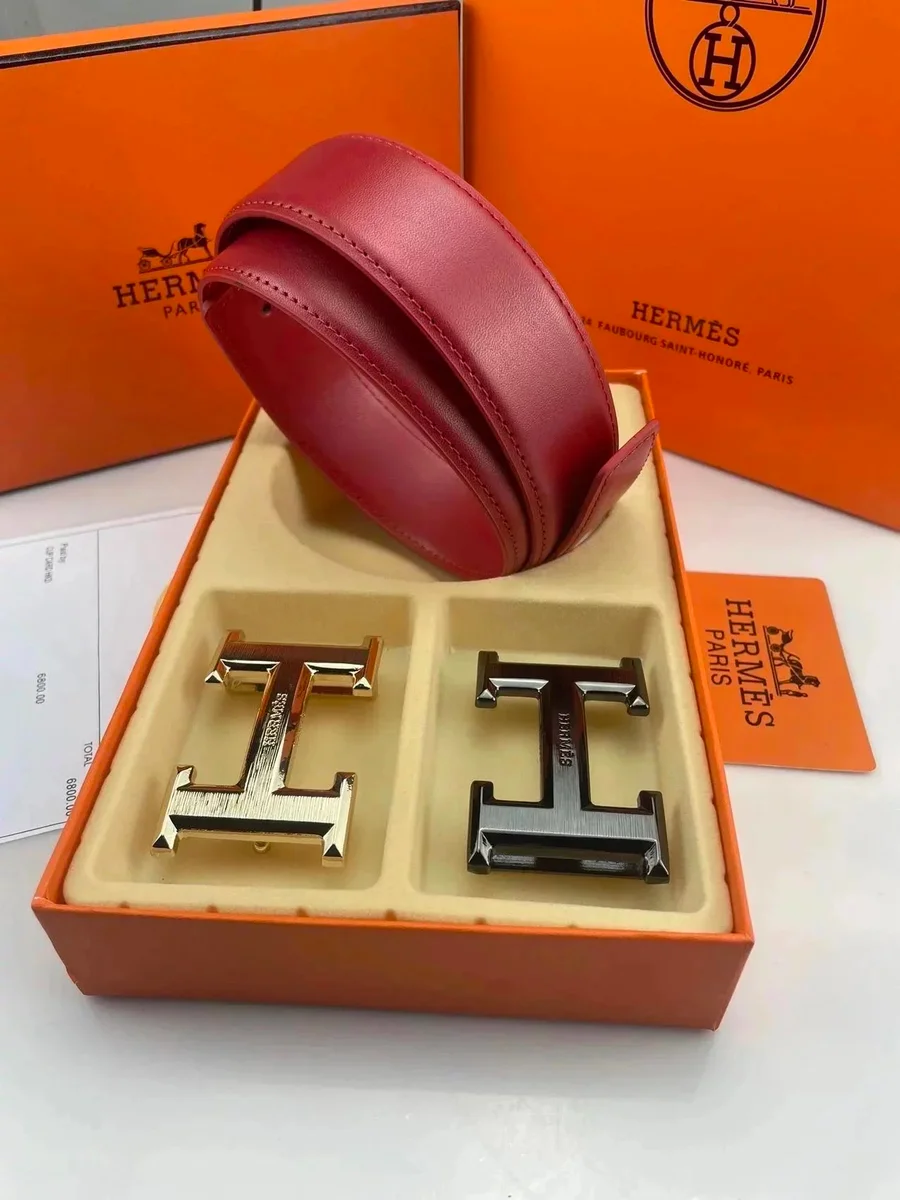 Hermès Red Leather Belt with H Buckle