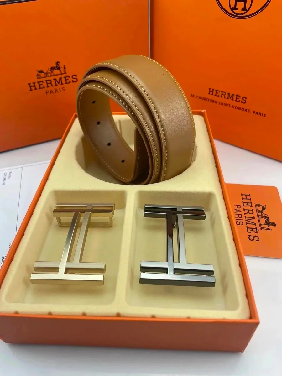 Hermès T-Buckle Belt Camel Leather Belt