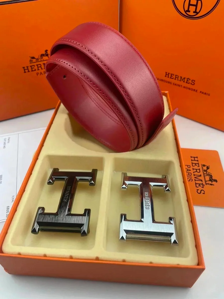 Hermès T Buckle Belt Red Leather Belt