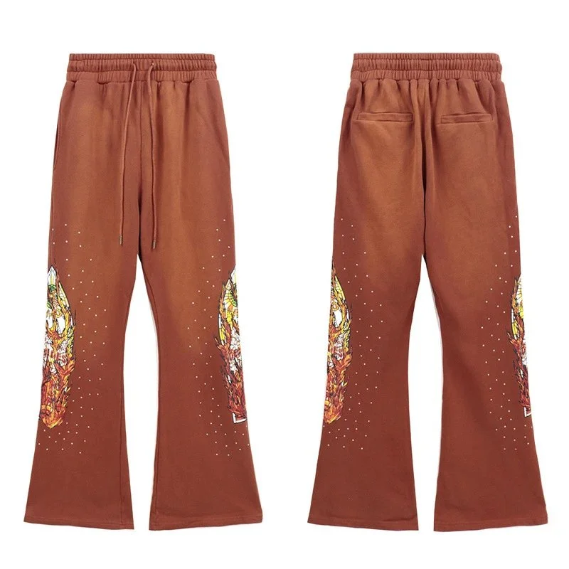 Unisex Brown Flame Print Sweatpants