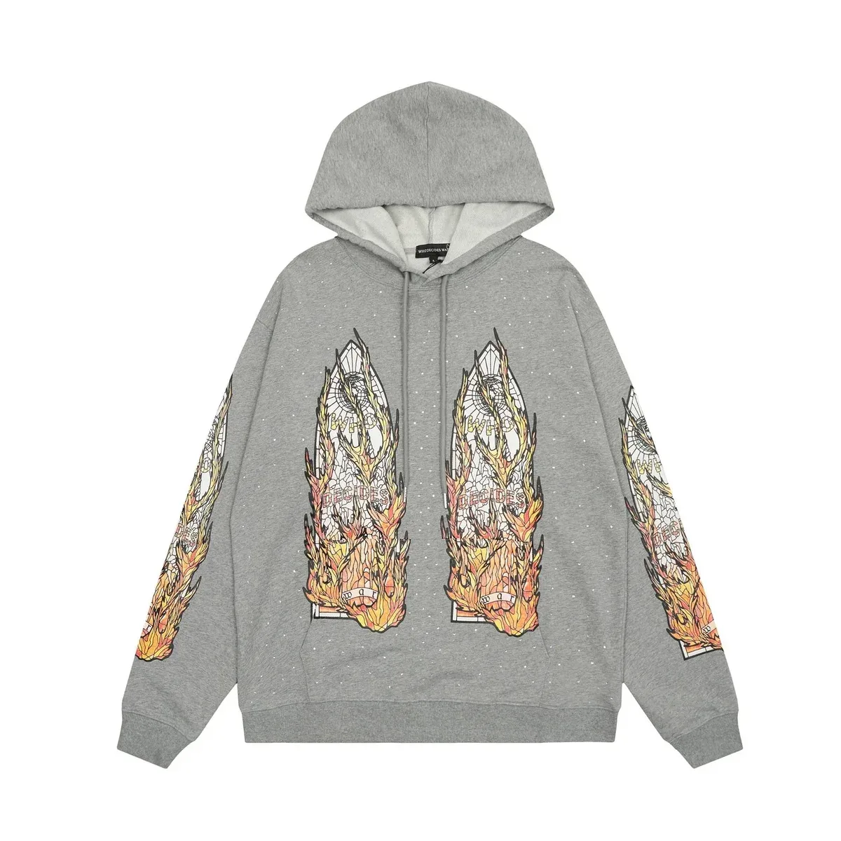 Unisex Grey Flames Print Hoodie Sweatshirt