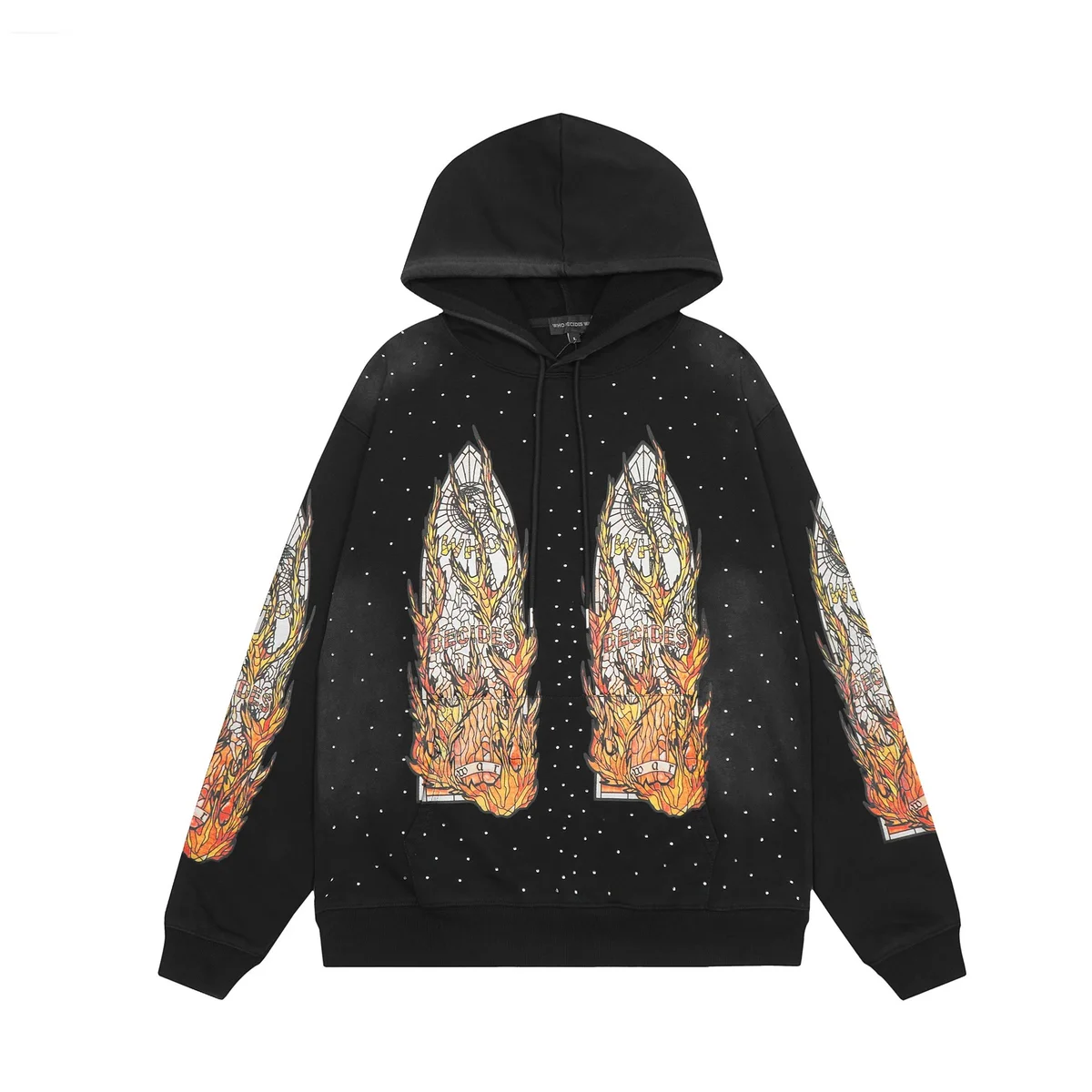 Unisex Black Flames Print Hoodie