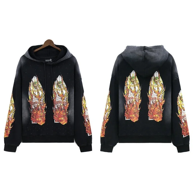 Unisex Black Flames Print Hoodie