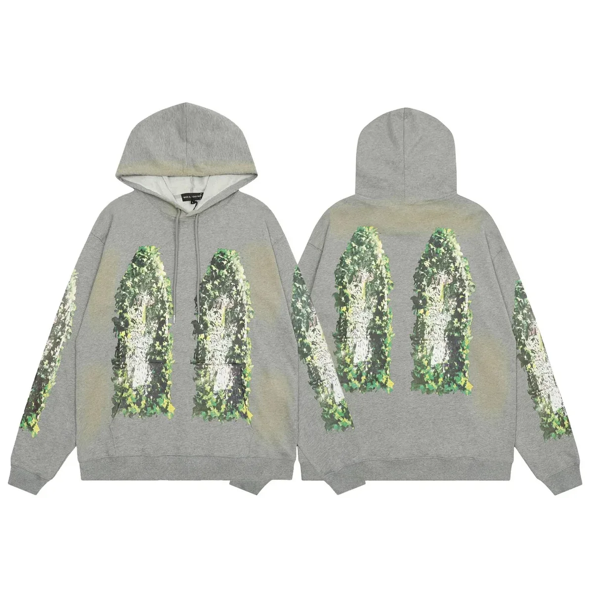Unisex Grey Ivy Print Hoodie 05
