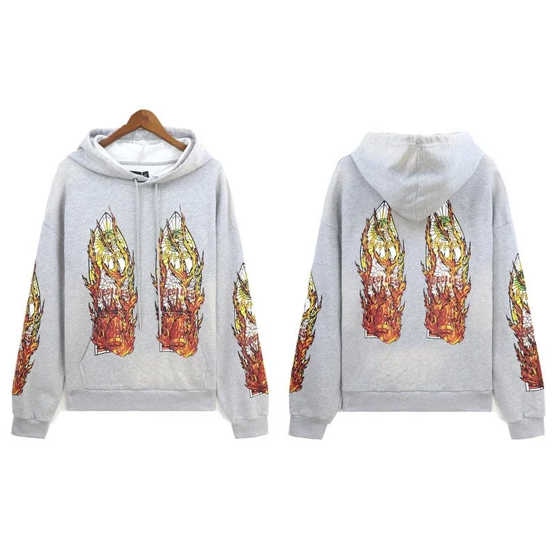 Gray Dragon Print Hoodie Sweatshirt