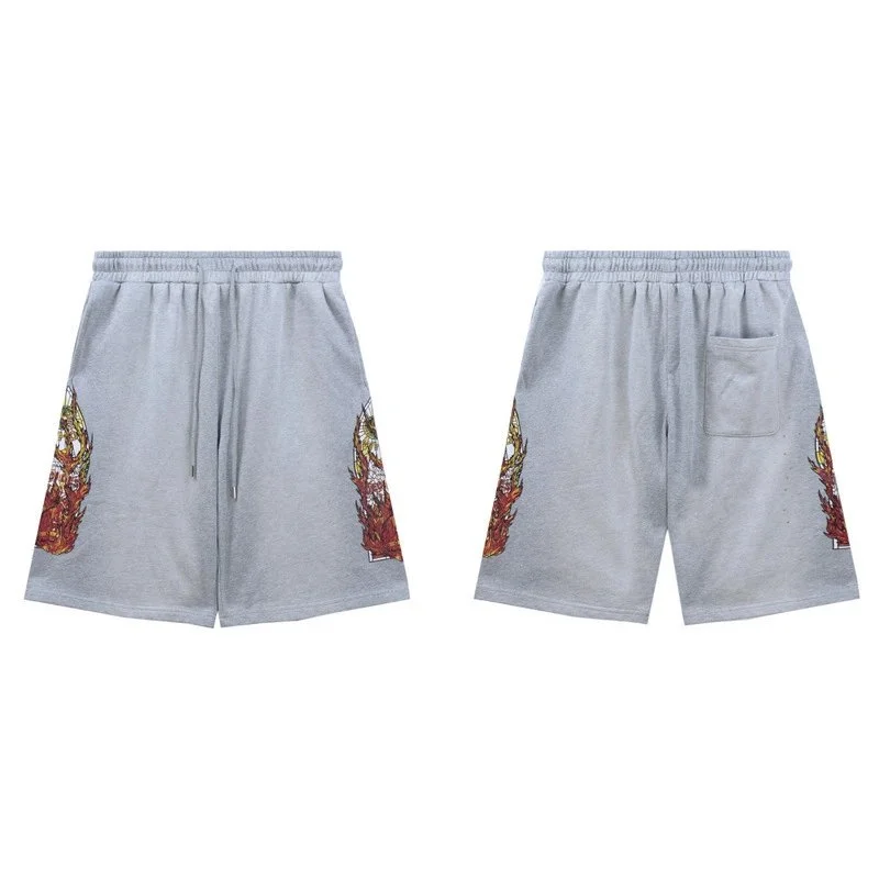 Gray Flame Print Athletic Shorts
