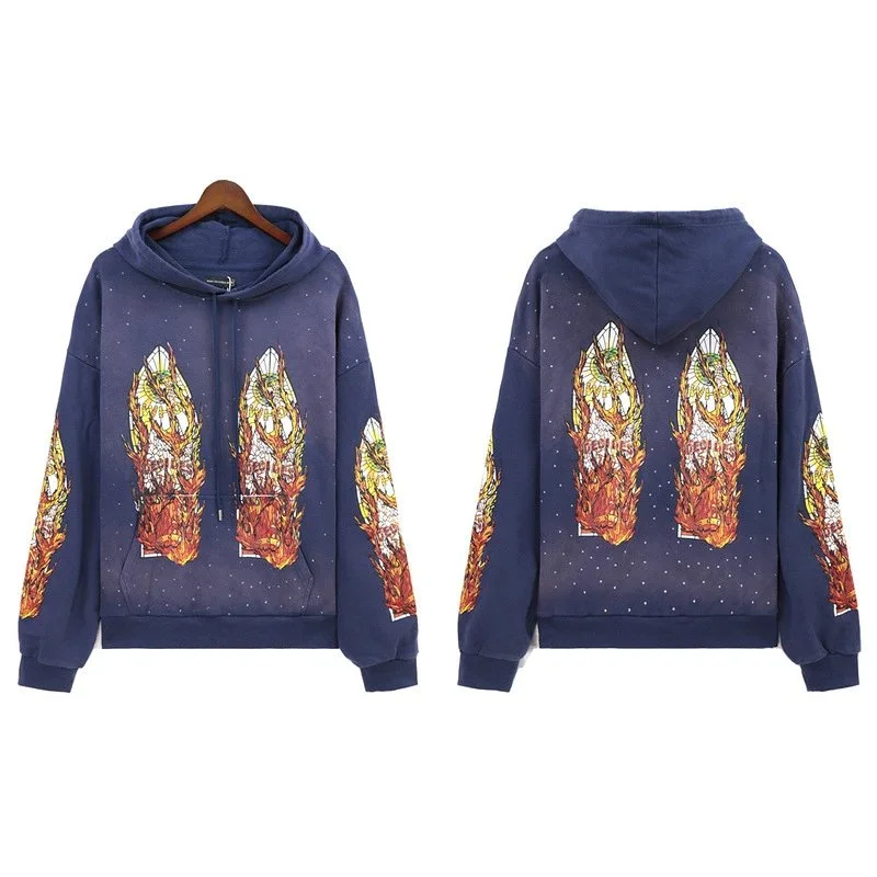 Unisex Hoodie with Flame Print Navy