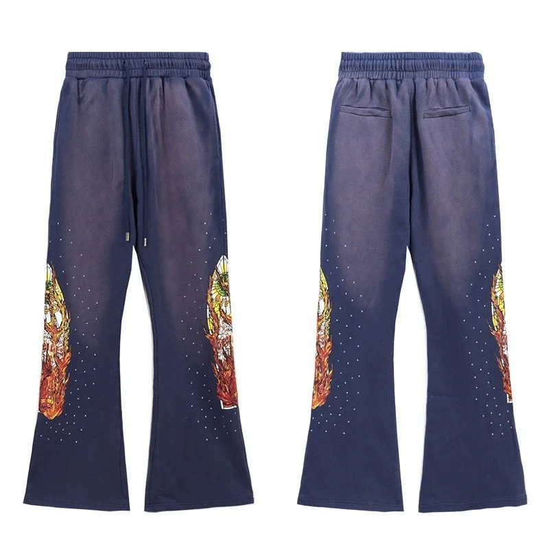 Unisex Navy Flame Print Microfiber Pants
