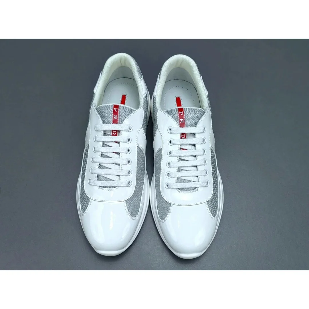 Prada Runners White/Grey Patent Leather Sneakers