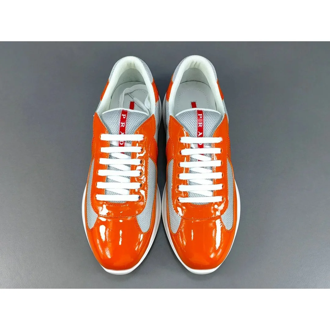 Prada Runners Orange/Grey Patent Leather Sneakers