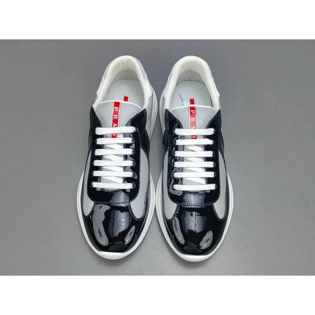Prada Runners Black/White Patent Leather Sneakers