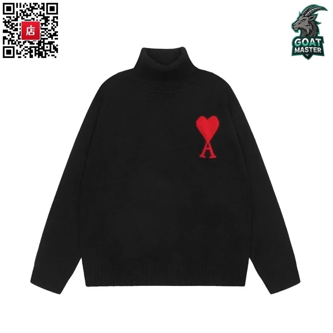 Ami Paris Ami-28-12 Black Heart Turtleneck Sweater