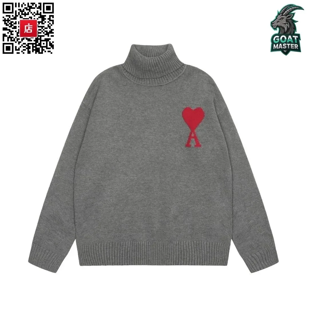 Ami Paris Ami-28-10 Grey Heart Turtleneck Sweater