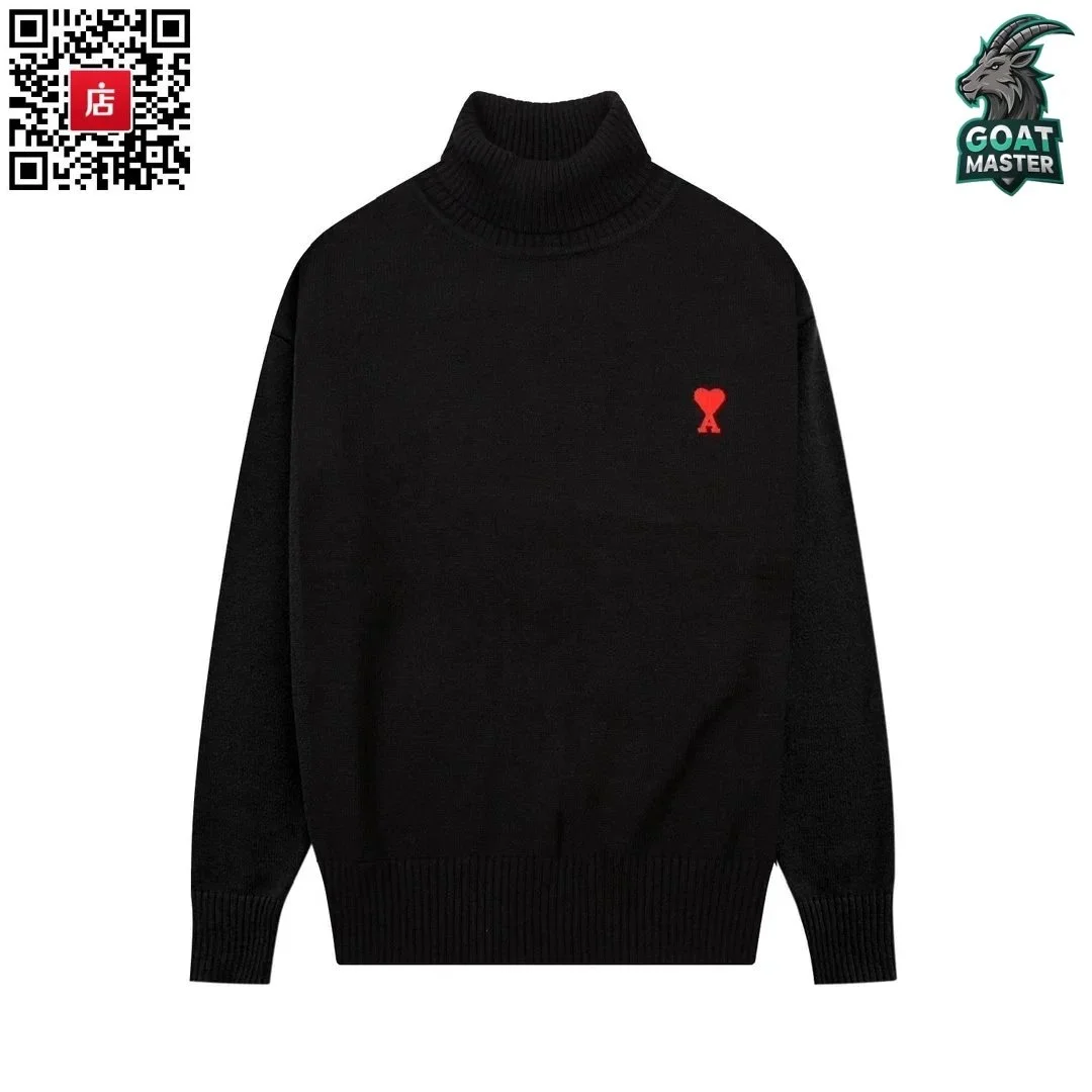 Ami Ami-31-02 Black Turtleneck Sweater with Red Logo
