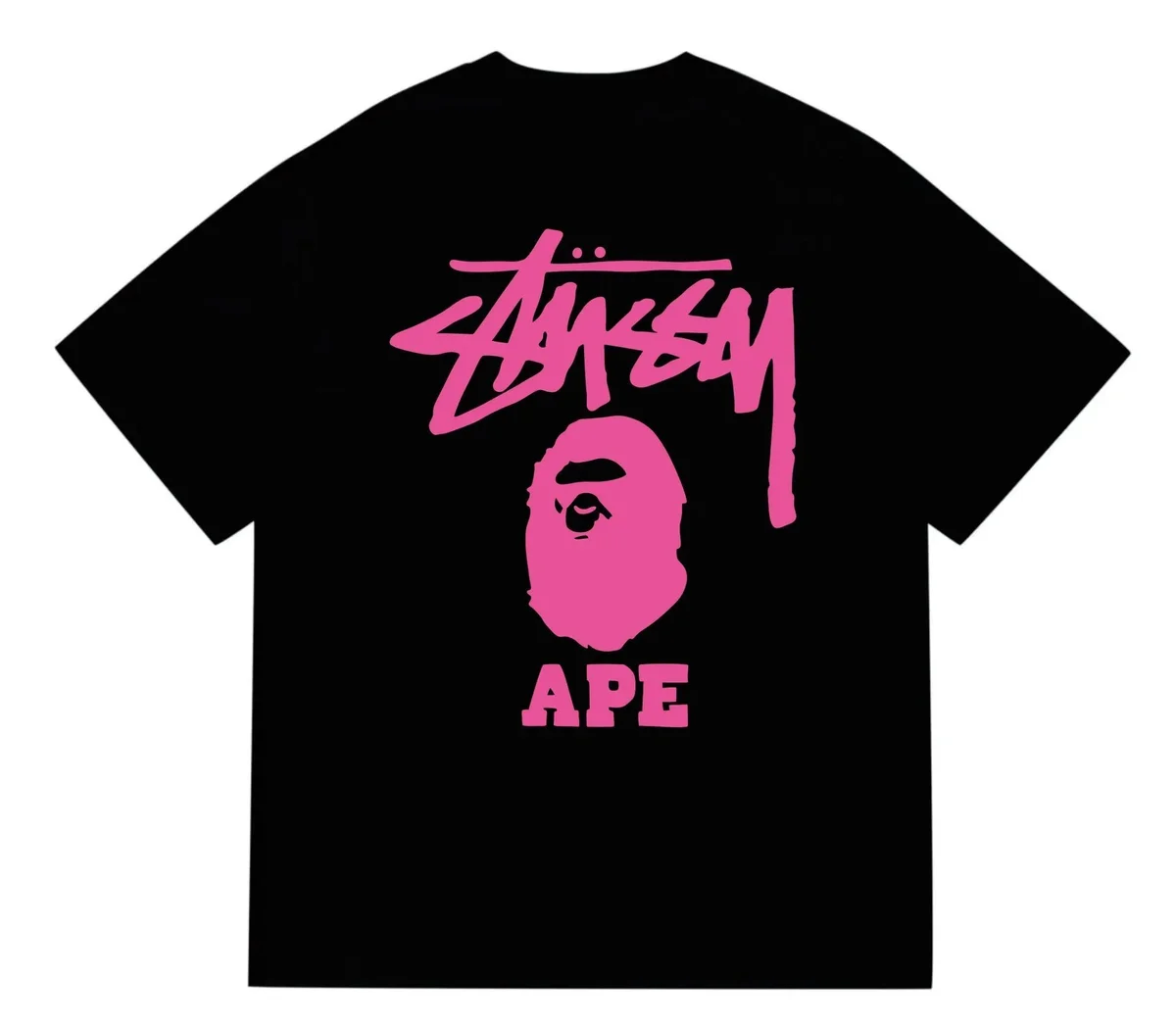 A Bathing Ape BAPE STA Black with Pink APE T-Shirt