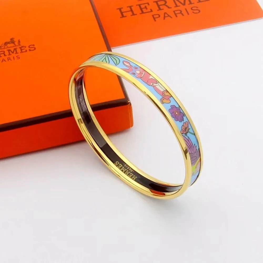 Hermès Enamel Bangle Bracelet Gold Floral