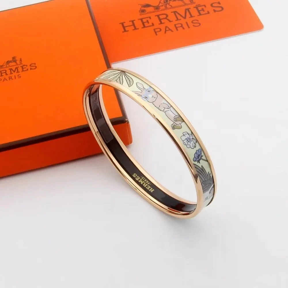 Hermès Floral Enamel Bangle Bracelet