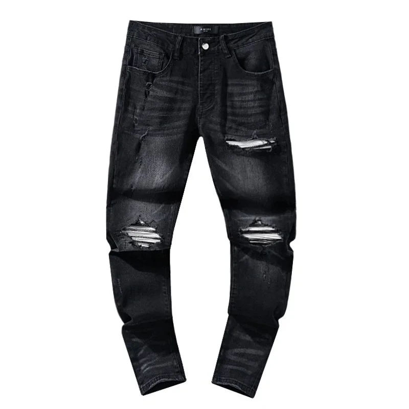 Distressed Black Jeans Slim Fit