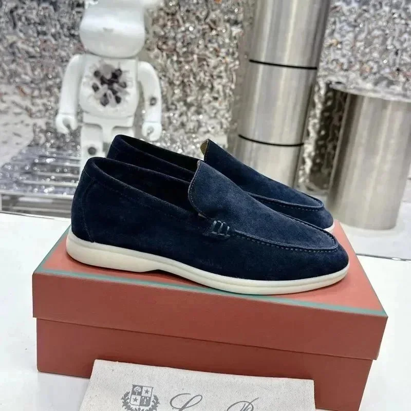 Navy Suede Loafers Slip-On Shoes