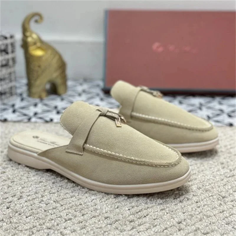 Unisex Suede Loafers Beige Slip-On Shoes