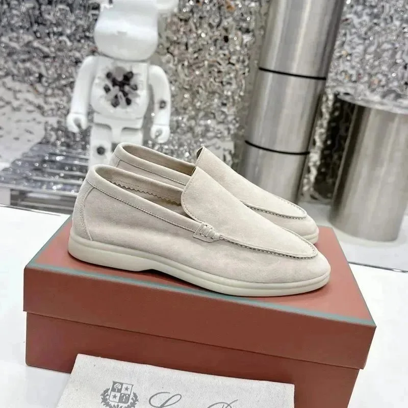 Unisex Suede Loafers Beige Leather Loafers
