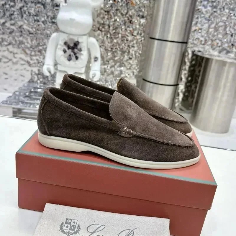 Suede Loafers Brown Leather Flats