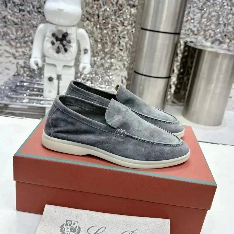 Suede Loafers Grey Leather Loafers Men's Shoes