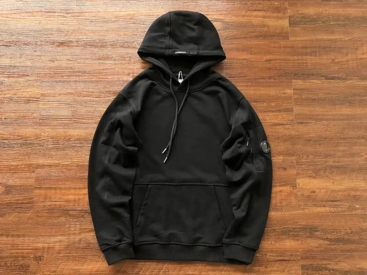 Black Solid Hoodie with Arm Patch