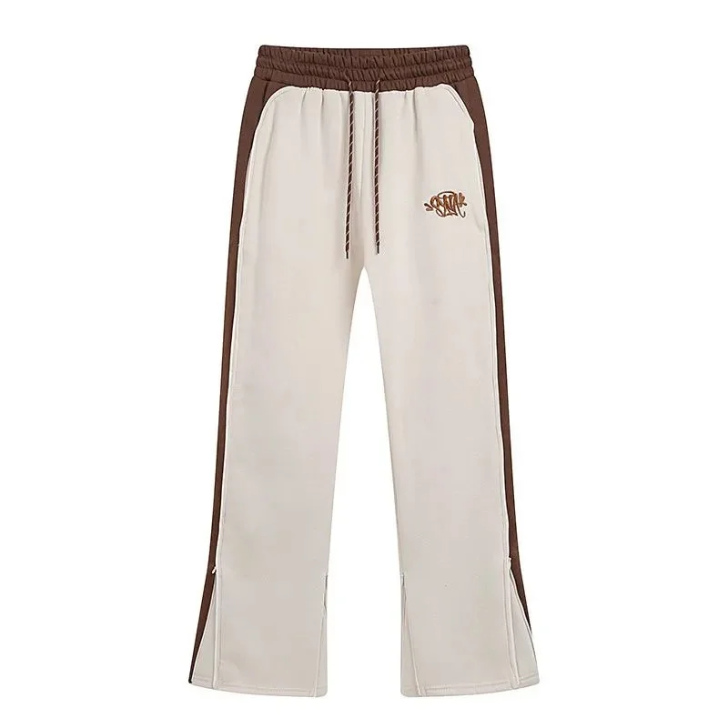 Unisex Beige & Brown Track Pants with Embroidered Logo