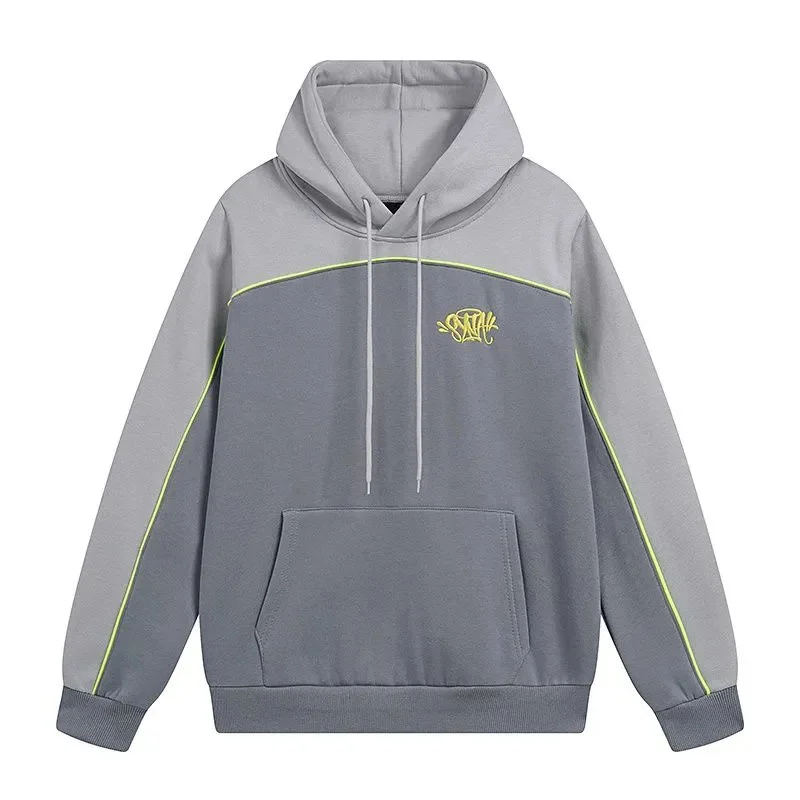 Unisex Grey & Yellow Contrast Hoodie with Embroidered Logo