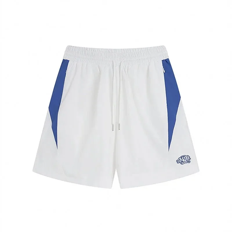 White and Blue Panelled Shorts Casual
