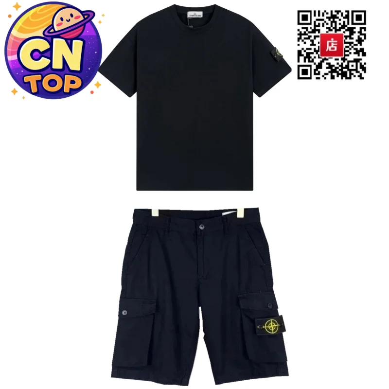 Stone Island 68-15 Black Cargo Shorts Set